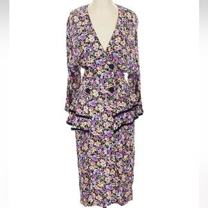 RARE VTG Jonathan Martin Multicolor Floral Ruffle Midi Dress cottagecore easter